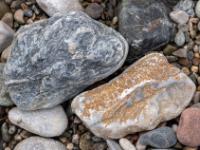 Grauer und ockerfarbener Stein mit weißen Einschlüssen